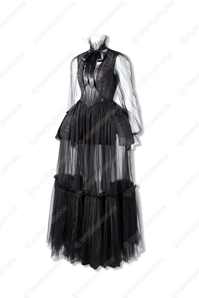 画像2: 高品質 実物撮影 ウェンズデー Wednesday アダムス・ファミリー ドラマ 風 コスチューム コスプレ衣装 (2)