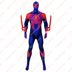 画像1: 高品質 実物撮影 スパイダーマン2099 スパイダーマン:アクロス・ザ・スパイダーバース 2 風 全身タイツ ゼンタイ 子供 コスプレ衣装 コスチューム (1)