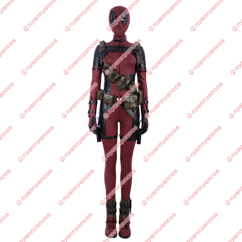 Lady Deadpool レディ デッドプール コスプレ衣装 マスク 全身スーツ 両手袋 両リストカバー の４点 ニャンコスプレ