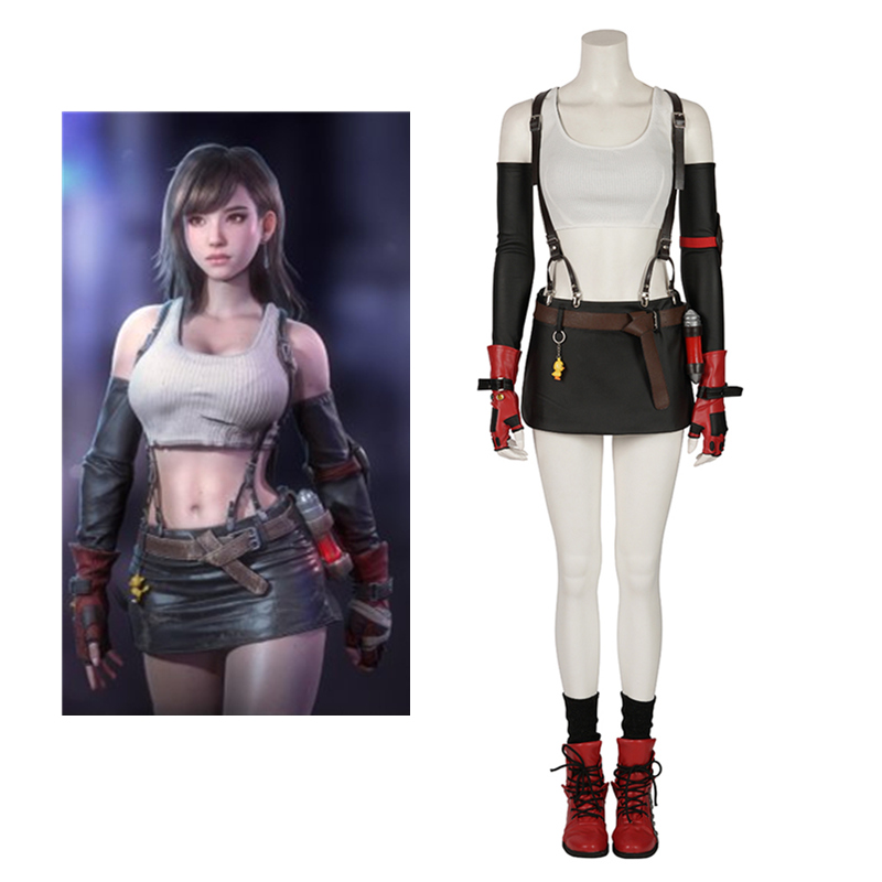 高品質 実物撮影 FF7 ファイナルファンタジーVII ティファ ロックハート Tifa 風 コスプレ衣装 コスプレ靴　ブーツ コスチューム  オーダーメイド